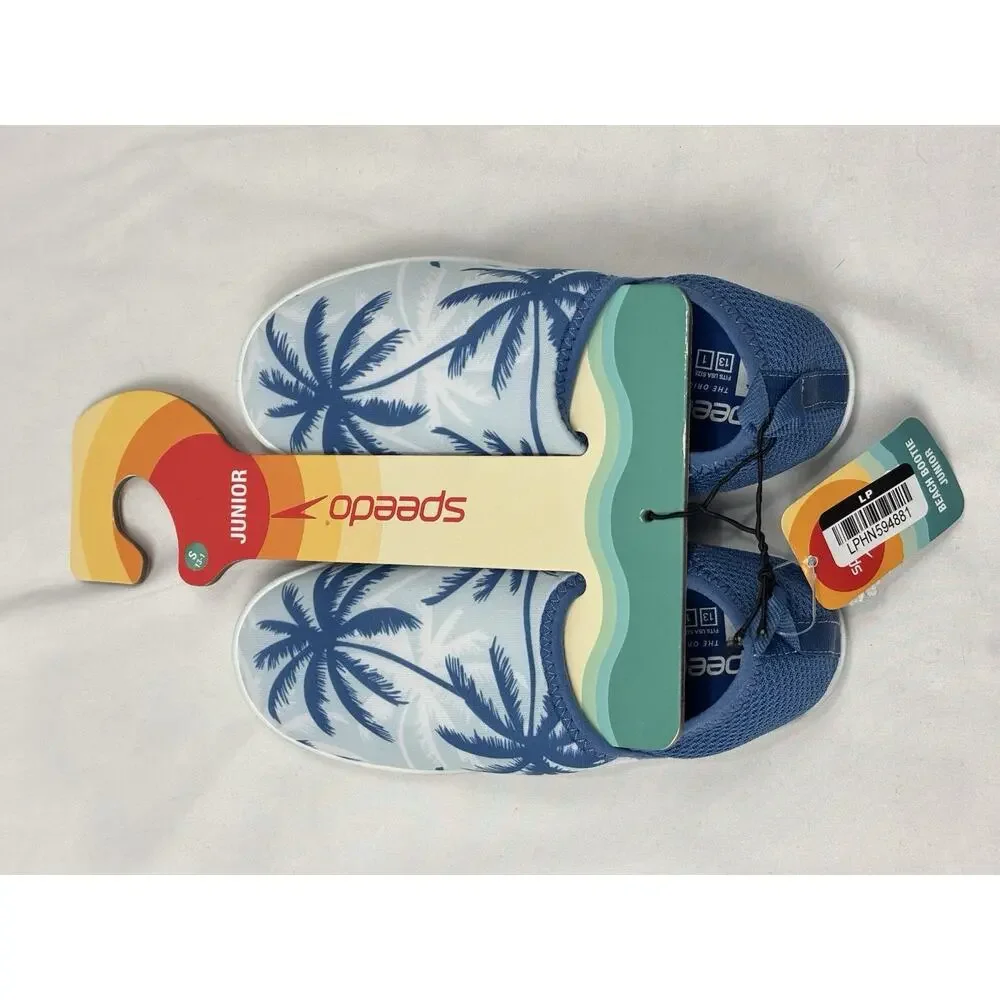 Speedo Junior Beach Bootie Water Shoes, Blue Palm Tropical Beach Size S 13-1